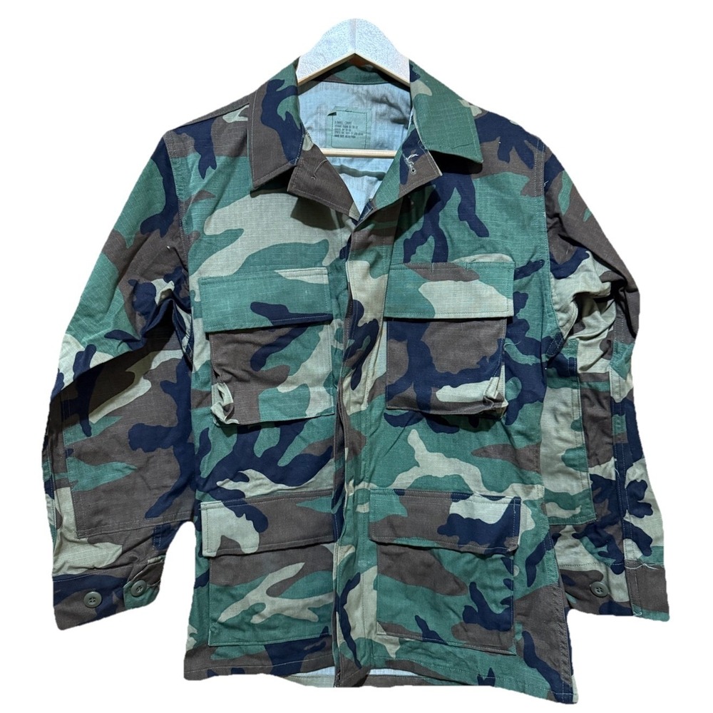 VTG Military Issued Woodland Camo BDU Shirt Jacket Combat‎ Pattern Size XS Short